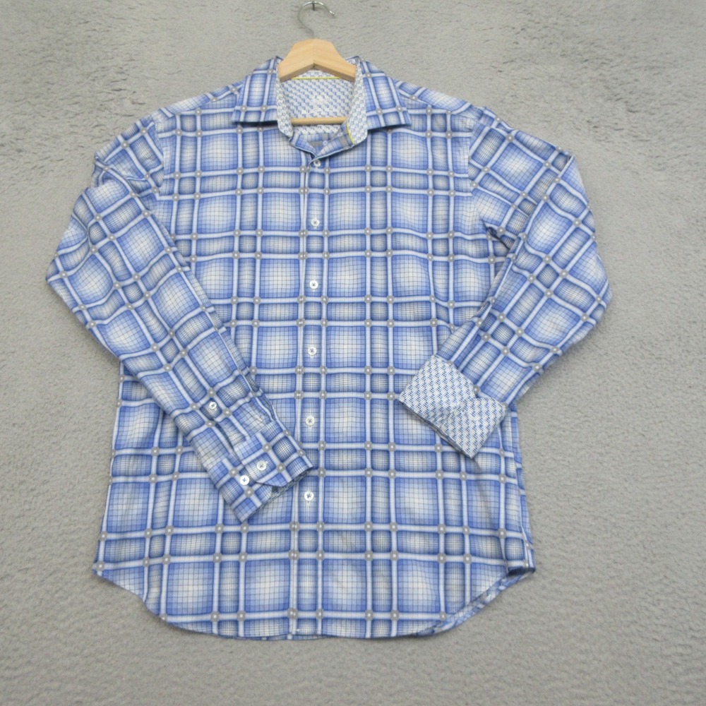 Bugatchi Uomo Modern Fit Shirt Mens XL Blue Plaid Officecore Luxury Casual